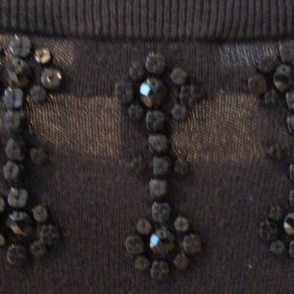 NWOT Talbot's Black Beaded Dress Cardigan, Silk/Cotton/Cashmere Petite Small - Picture 8 of 10